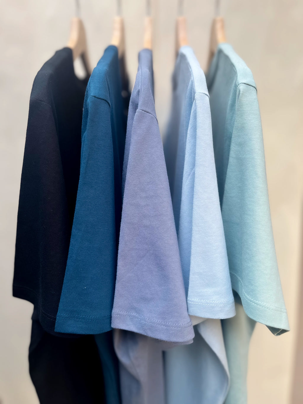 Shades of Blue 100% organic cotton crew neck shirt.