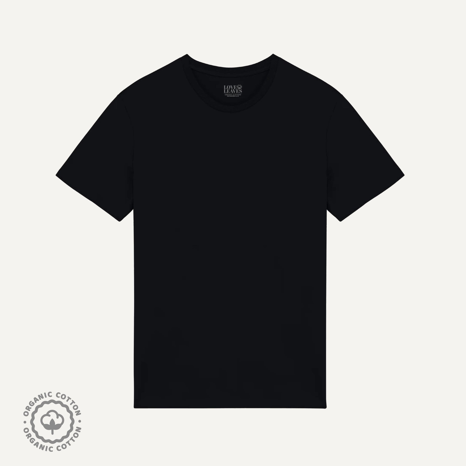 Black 100% organic cotton crew neck shirt.