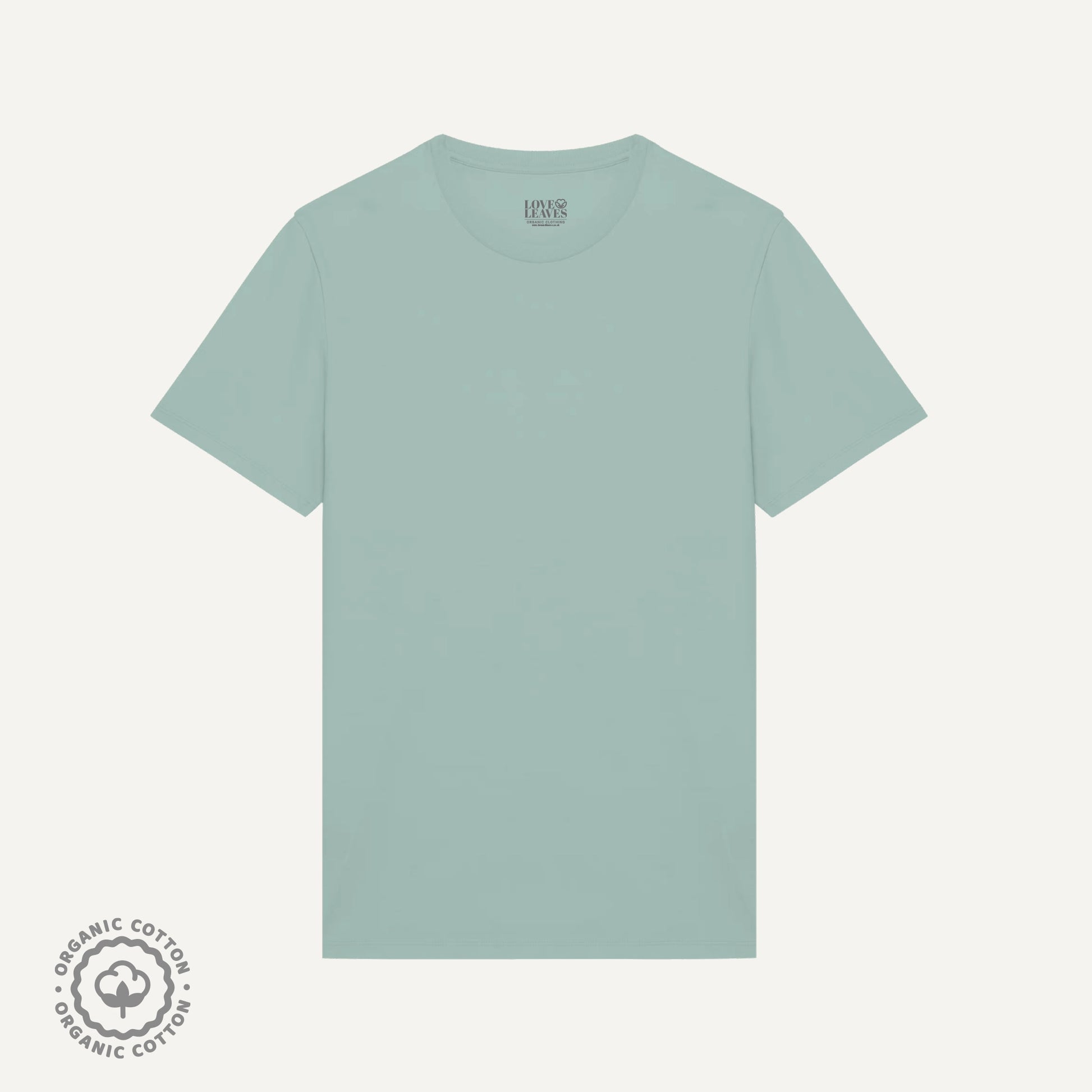 Teal 100% organic cotton crew neck shirt.