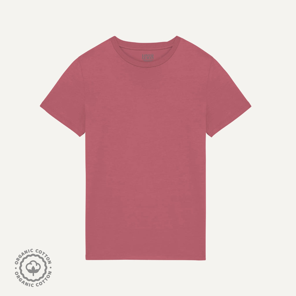 Pink 100% organic cotton crew neck shirt.