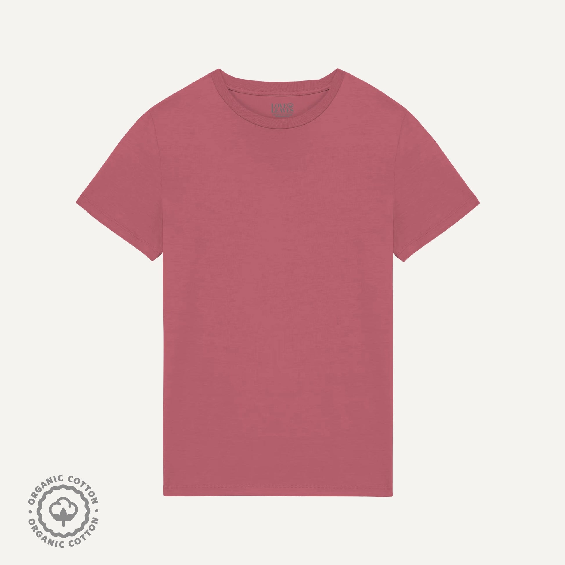 Pink 100% organic cotton crew neck shirt.