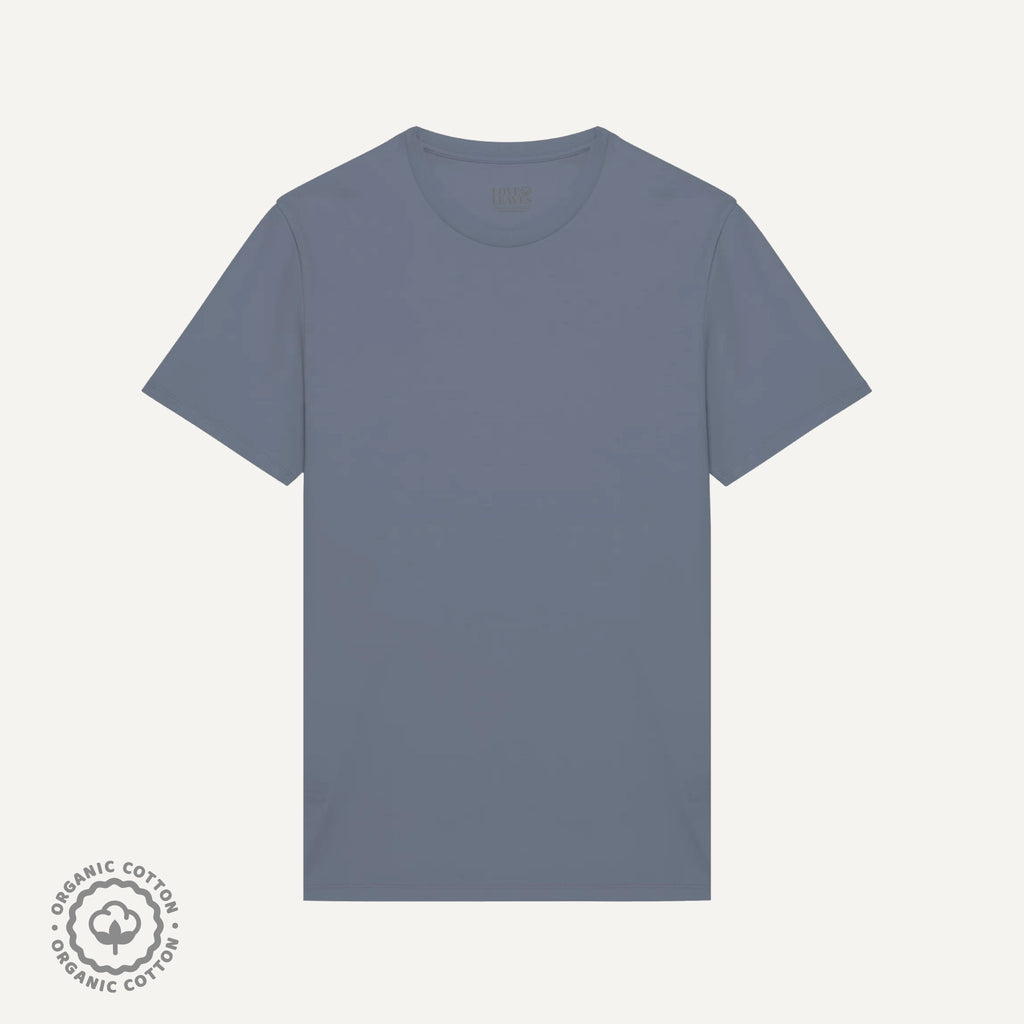Grey 100% organic cotton crew neck shirt.
