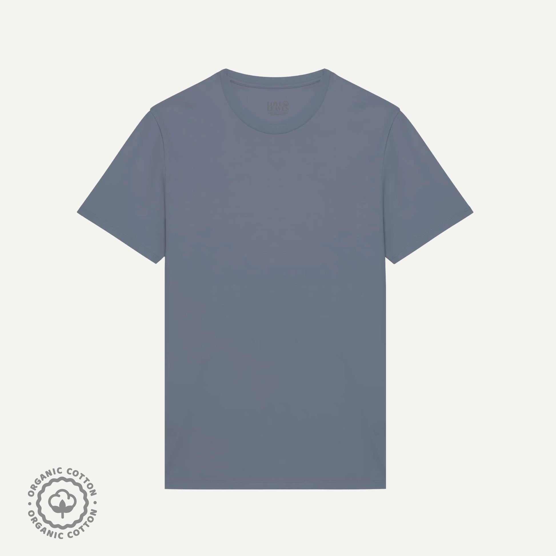 Grey 100% organic cotton crew neck shirt.